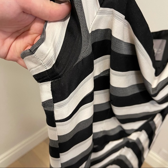 lela rose off the shoulder black and white stripe midi dress - Picture 9 of 13
